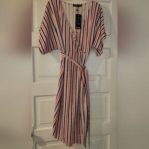 Boho blue strip dress with light pink and orange strips